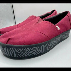Toms Boardwalk Alpargata Platform Cabernet Canvas Size 9.5